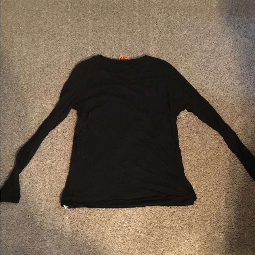 Tory Burch Black Long Sleeve Tee with Studded Logo - Picture 2 of 2